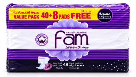 فوط فام FAM الليلية بالأجنحة – عبوة اقتصادية 48 فوطة
